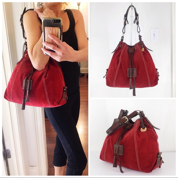 Dooney & Bourke Handbags - D & B Suede Drawstring Bucket Hobo Shoulder Bag